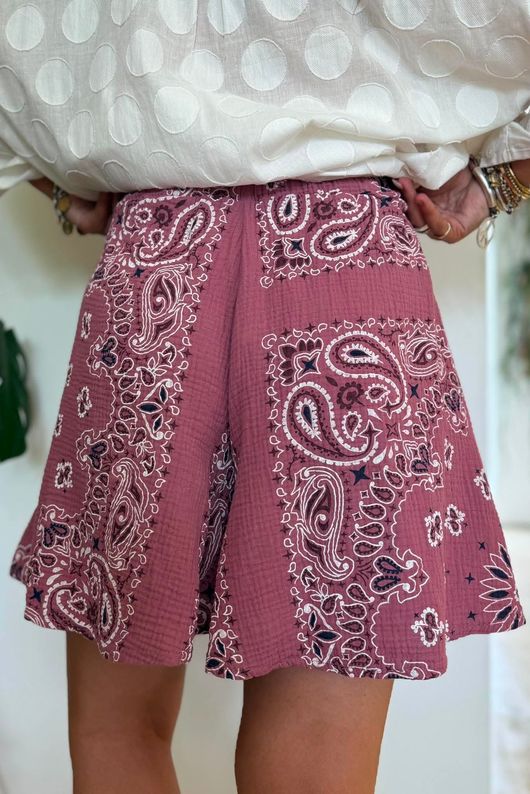 Ole Bubble Cotton Bandana Shorts Indian Pink